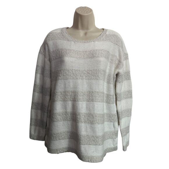 Joseph A Ivory & Light Gray Striped Sweater Size L - Picture 3 of 10